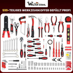Werkzeugkoffer 599-tlg, Aluminiumkoffer, vielseitiges Werkzeugset für Werkstatt & Haushalt