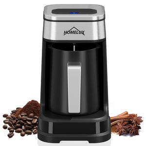 HOMELUX Türkische Kaffeemaschine 650W, Elektrischer Mokka-Zubereiter für 1-4 Tassen, 2 Brühmodi, Ein-Tasten-Bedienung, BPA-frei