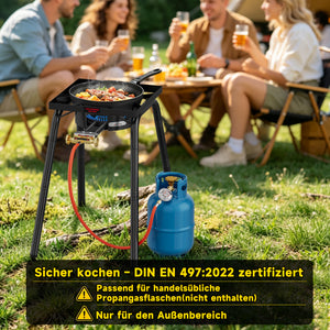 HOMELUX Gas-Hockerkocher 11,5 kW, höhenverstellbarer Outdoor-Gaskocher aus Gusseisen für Camping & den Garten