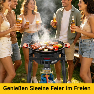 HOMELUX Gas-Hockerkocher 11,5 kW, höhenverstellbarer Outdoor-Gaskocher aus Gusseisen für Camping & den Garten