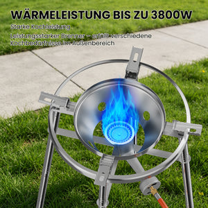 HOMELUX Edelstahl-Paellaset 3400W, modularer Gaskocher mit 41 cm Edelstahlpfanne, höhenverstellbaren Beinen, für den Gartenbereich