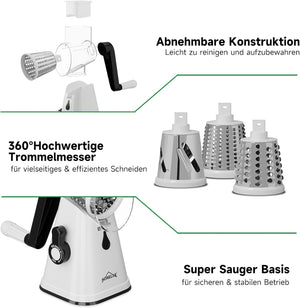 HOMELUX Gemüse- und Käseschneider Handkurbel Universal-Reibe 3-fach