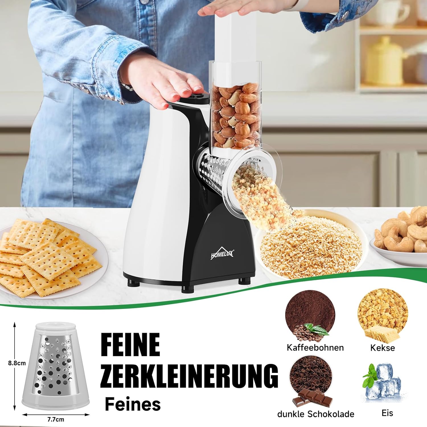 HOMELUX Elektr Käsehobel 5-fach Reibe Gemüseschneider 5 Trommelklingen