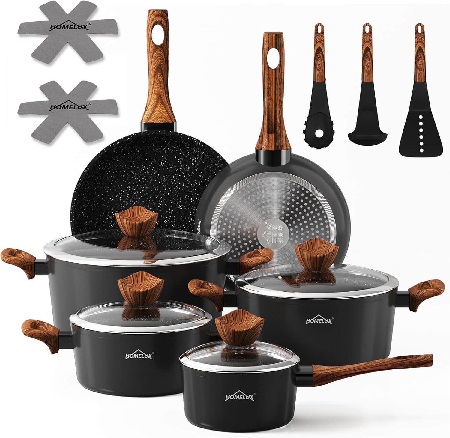 Topfset Pfanne induktion HOMELUX 15tlg Induktions Töpfe Set,Aluminiumguss Kochtopfset,Antihaftbeschichtung Pfannenset,Töpfe Set mit Deckel,Topfset Induktion für Induktion alle Herde,PFOA frei