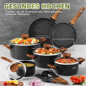 Topfset HOMELUX 15tlg Induktion Aluminiumguss Töpfe Pfannen mit Deckel, Antihaft Pfannenset