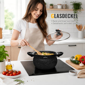 Homelux Kochtöpfe Set, Induktion, Antihaft, Spülmaschine, Glasdeckel, 20cm/4L, 24cm/8L, 28cm/12.5L