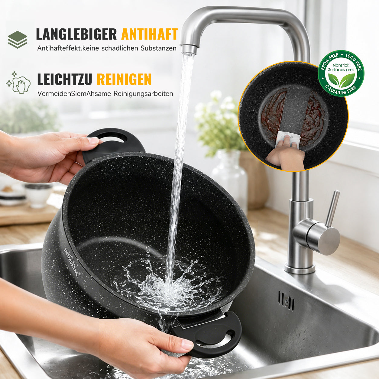 Homelux Kochtöpfe Set, Induktion, Antihaft, Spülmaschine, Glasdeckel, 20cm/4L, 24cm/8L, 28cm/12.5L