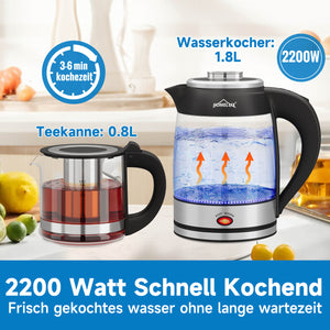 Langlebiger Teekocher aus Edelstahl und hitzebeständigem Glas