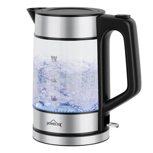 HOMELUX 1,7L Glaswasserkocher mit blauer LED, 2200W, Borosilikatglas, Edelstahl, BPA-frei, Automatische Abschaltung & Trockengehschutz