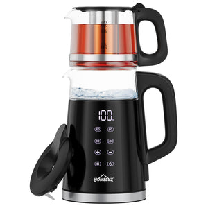 Wasserkocher Glas 2in1 Teekocher Edelstahl 2200W Teebereiter mit 4 Temperatureinstellungen 1,7L mit Warmhaltefunktion, Teetrichter