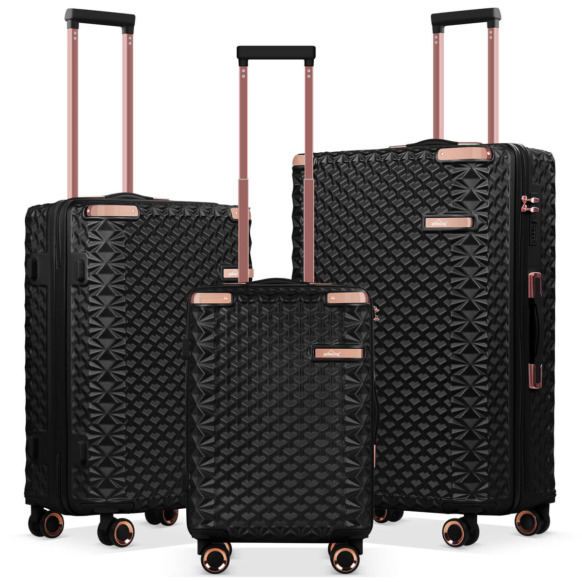 HOMELUX 3-teiliges Kofferset , Hartschalen-Reisekoffer, Leicht, ABS, Trolley-Rollkoffer, M-L-XL Hartschalenkoffer-Set