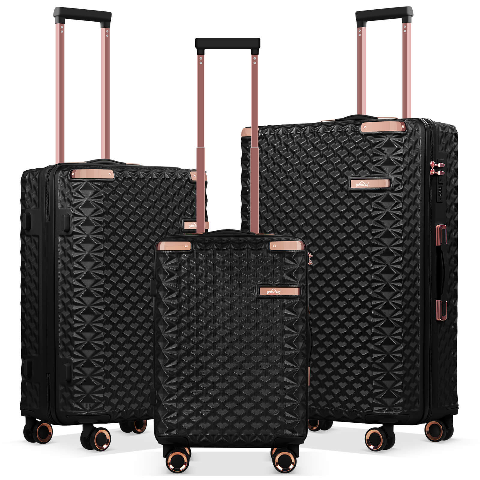HOMELUX 3-teiliges Kofferset , Hartschalen-Reisekoffer, Leicht, ABS, Trolley-Rollkoffer, M-L-XL Hartschalenkoffer-Set