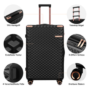 HOMELUX 3-teiliges Kofferset , Hartschalen-Reisekoffer, Leicht, ABS, Trolley-Rollkoffer, M-L-XL Hartschalenkoffer-Set