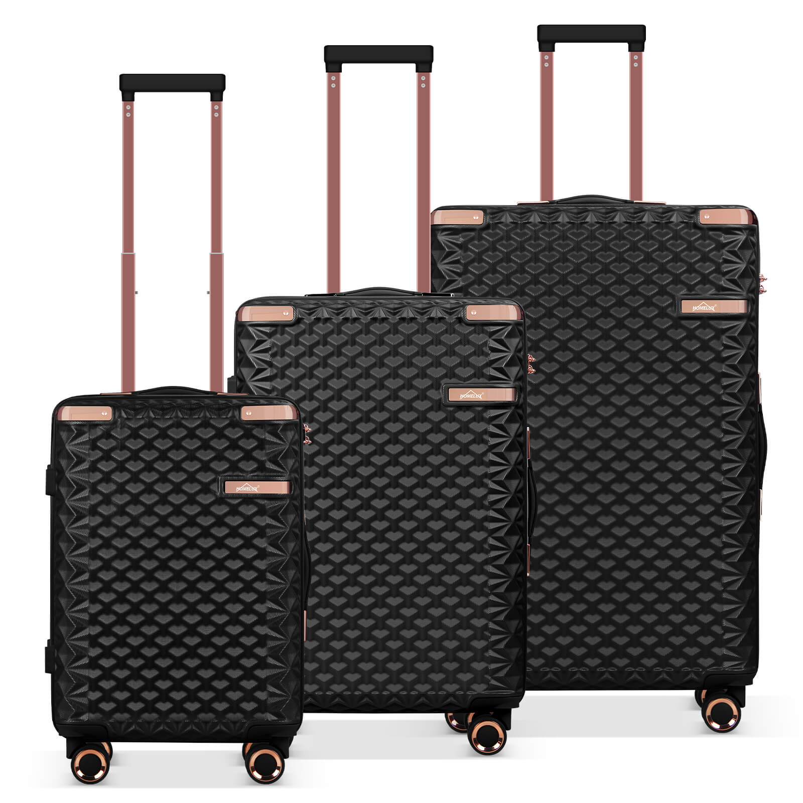 HOMELUX 3-teiliges Kofferset , Hartschalen-Reisekoffer, Leicht, ABS, Trolley-Rollkoffer, M-L-XL Hartschalenkoffer-Set