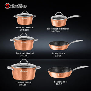 Topfset Scheffler Topfset Induktion 15-teilig, Induktions Töpfe Set,Töpfe mit Glasdeckel, Kochtopf-Set, Töpfe und Pfannen, Induktionsgeeignet