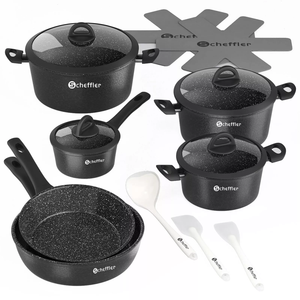 15-piece pot set, pan set, non-stick coating, induction cooking pot, glass lid 