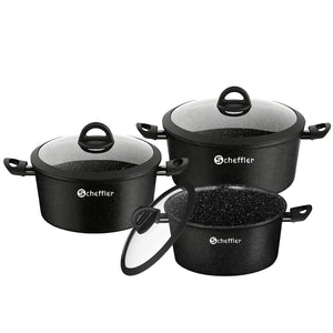 6-piece pot set induction non-stick coated pot set with glass lid 