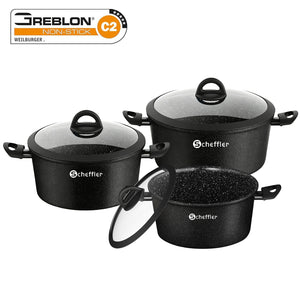 6-piece pot set induction non-stick coated pot set with glass lid 
