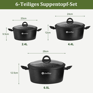 6-piece pot set induction non-stick coated pot set with glass lid 