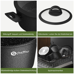 6-piece pot set induction non-stick coated pot set with glass lid 