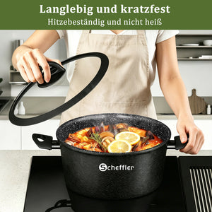 6-piece pot set induction non-stick coated pot set with glass lid 