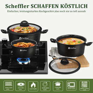 6-piece pot set induction non-stick coated pot set with glass lid 