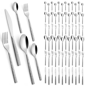 HOMELUX 72-teiliges Besteckset für 12 Personen, Edelstahl Tafelbesteck, Gehämmertes Design, Spülmaschinenfest