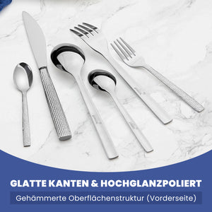 HOMELUX 72-teiliges Besteckset für 12 Personen, Edelstahl Tafelbesteck, Gehämmertes Design, Spülmaschinenfest