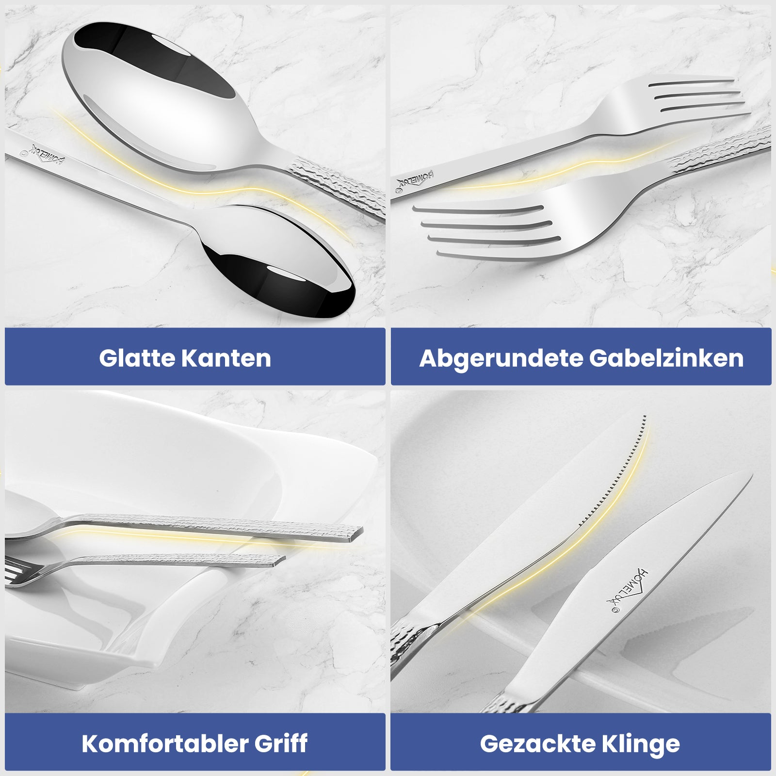 HOMELUX 72-teiliges Besteckset für 12 Personen, Edelstahl Tafelbesteck, Gehämmertes Design, Spülmaschinenfest