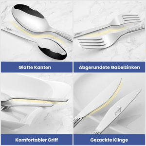 HOMELUX 72-teiliges Besteckset für 12 Personen, Edelstahl Tafelbesteck, Gehämmertes Design, Spülmaschinenfest