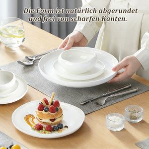 HOMELUX 24-teiliges Porzellan-Tafelservice für 6 Personen, modernes, weißes Geschirrset in asymmetrischer Form, spülmaschinenfest