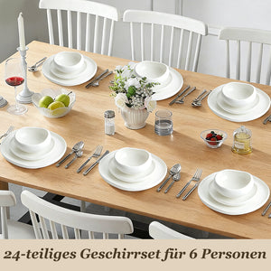 HOMELUX 24-teiliges Porzellan-Tafelservice für 6 Personen, modernes, weißes Geschirrset in asymmetrischer Form, spülmaschinenfest