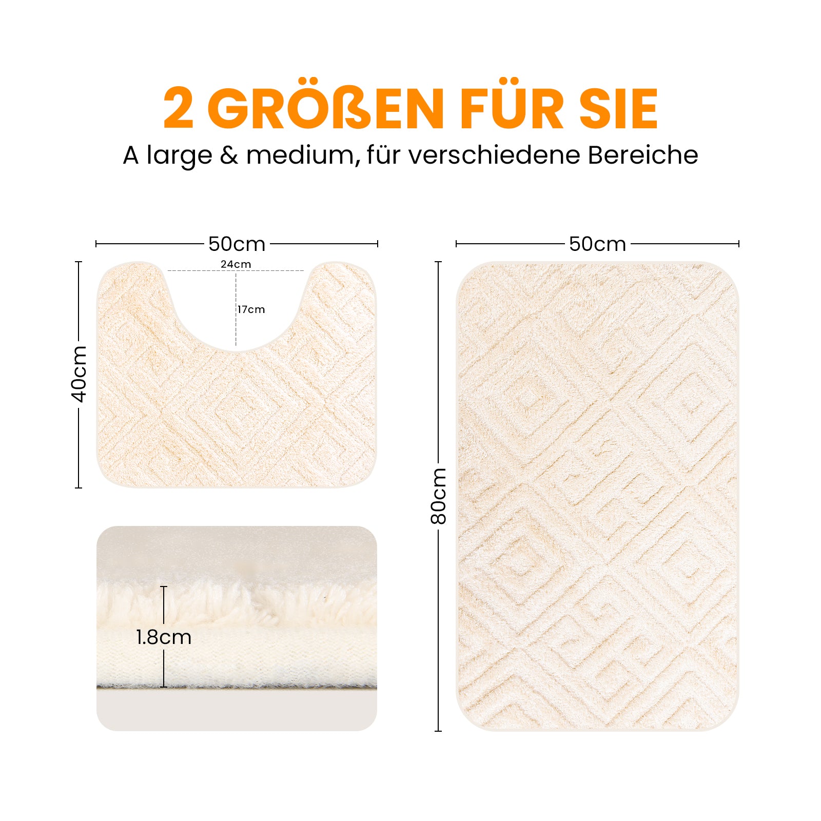 HOMELUX 2-teiliges Badematten-Set, rutschfest, weich, flauschig, inkl. WC-Vorleger mit Ausschnitt