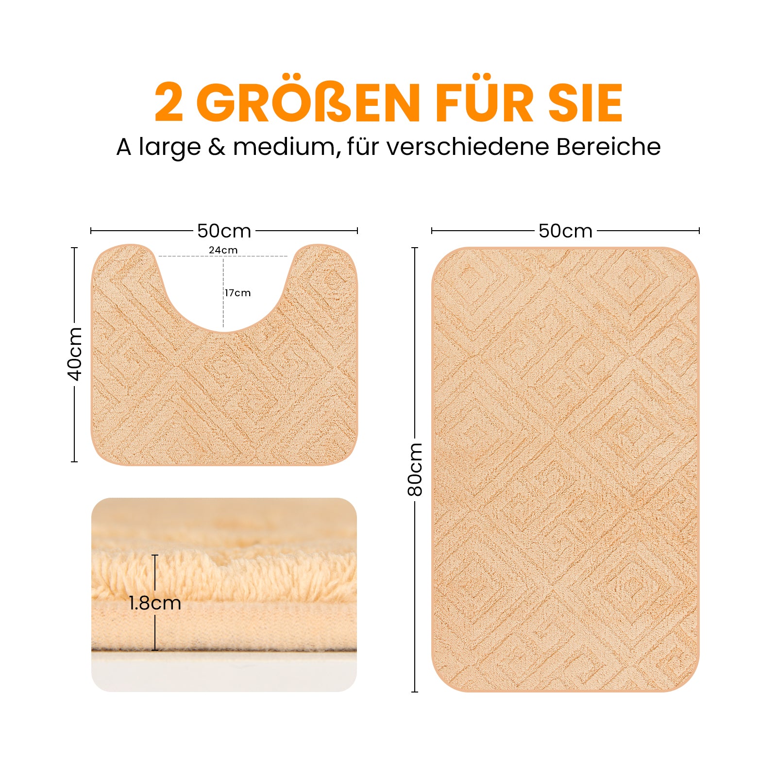 HOMELUX 2-teiliges Badematten-Set, rutschfest, weich, flauschig, inkl. WC-Vorleger mit Ausschnitt