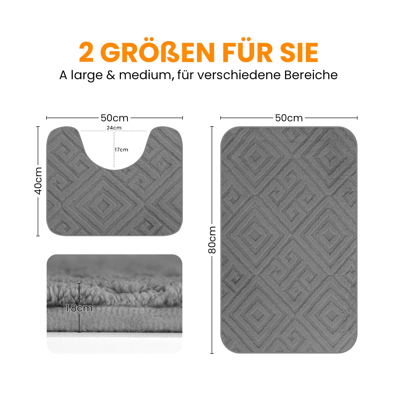 HOMELUX 2-teiliges Badematten-Set, rutschfest, weich, flauschig, inkl. WC-Vorleger mit Ausschnitt