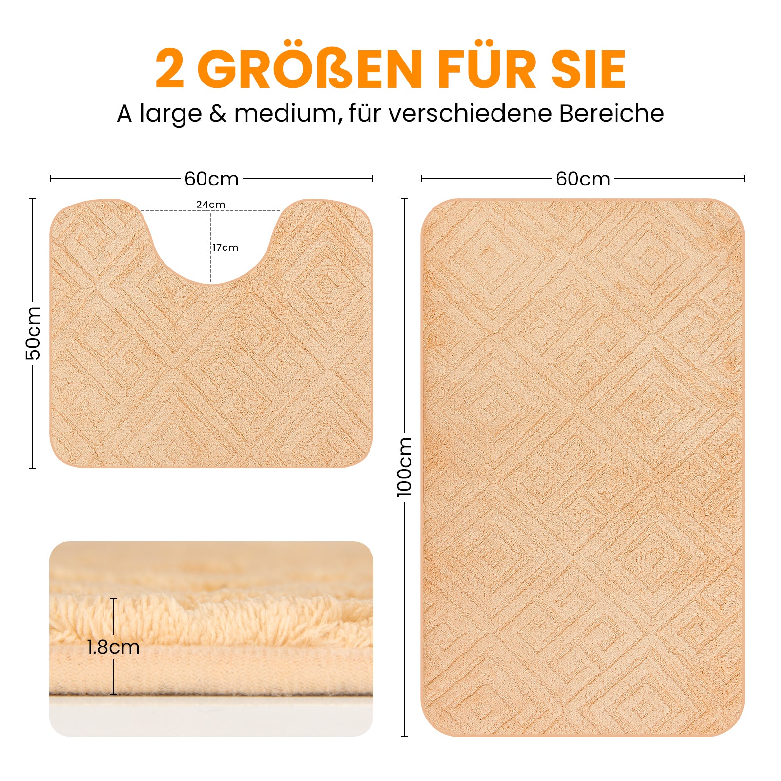 HOMELUX 2-teiliges Badematten-Set, rutschfest, weich, flauschig, inkl. WC-Vorleger mit Ausschnitt
