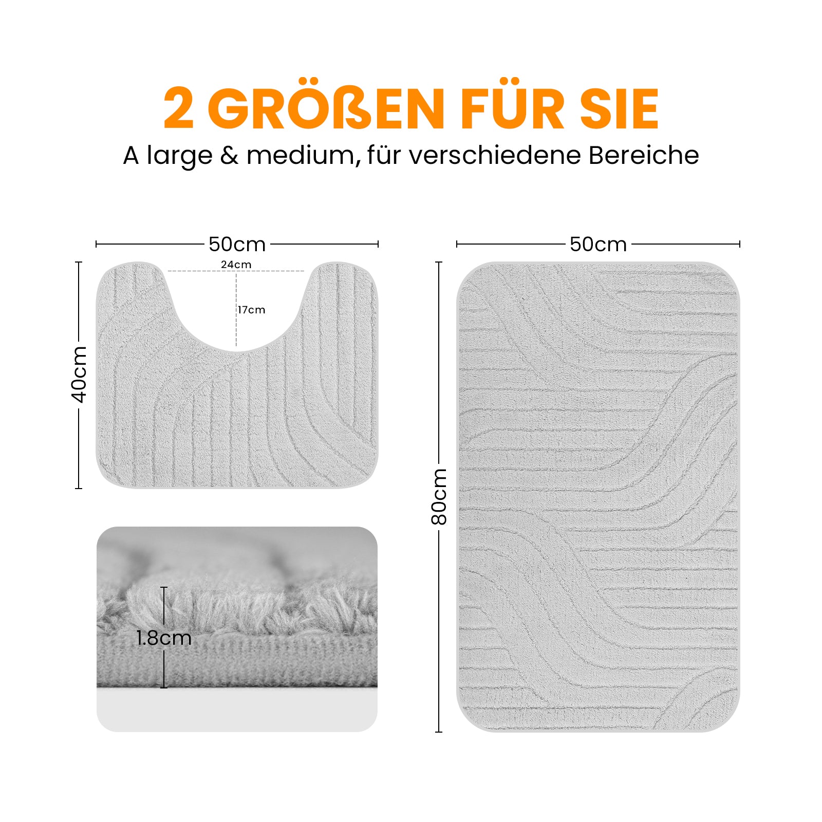 HOMELUX 2-teiliges Badematten-Set, rutschfest, weich, flauschig, inkl. WC-Vorleger mit Ausschnitt