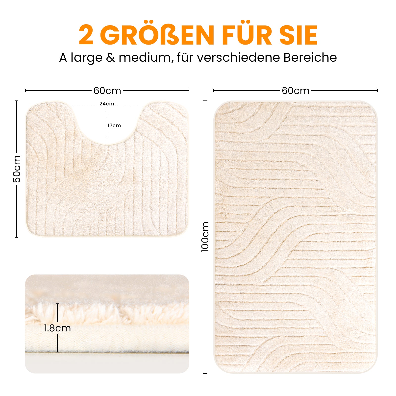 HOMELUX 2-teiliges Badematten-Set, rutschfest, weich, flauschig, inkl. WC-Vorleger mit Ausschnitt
