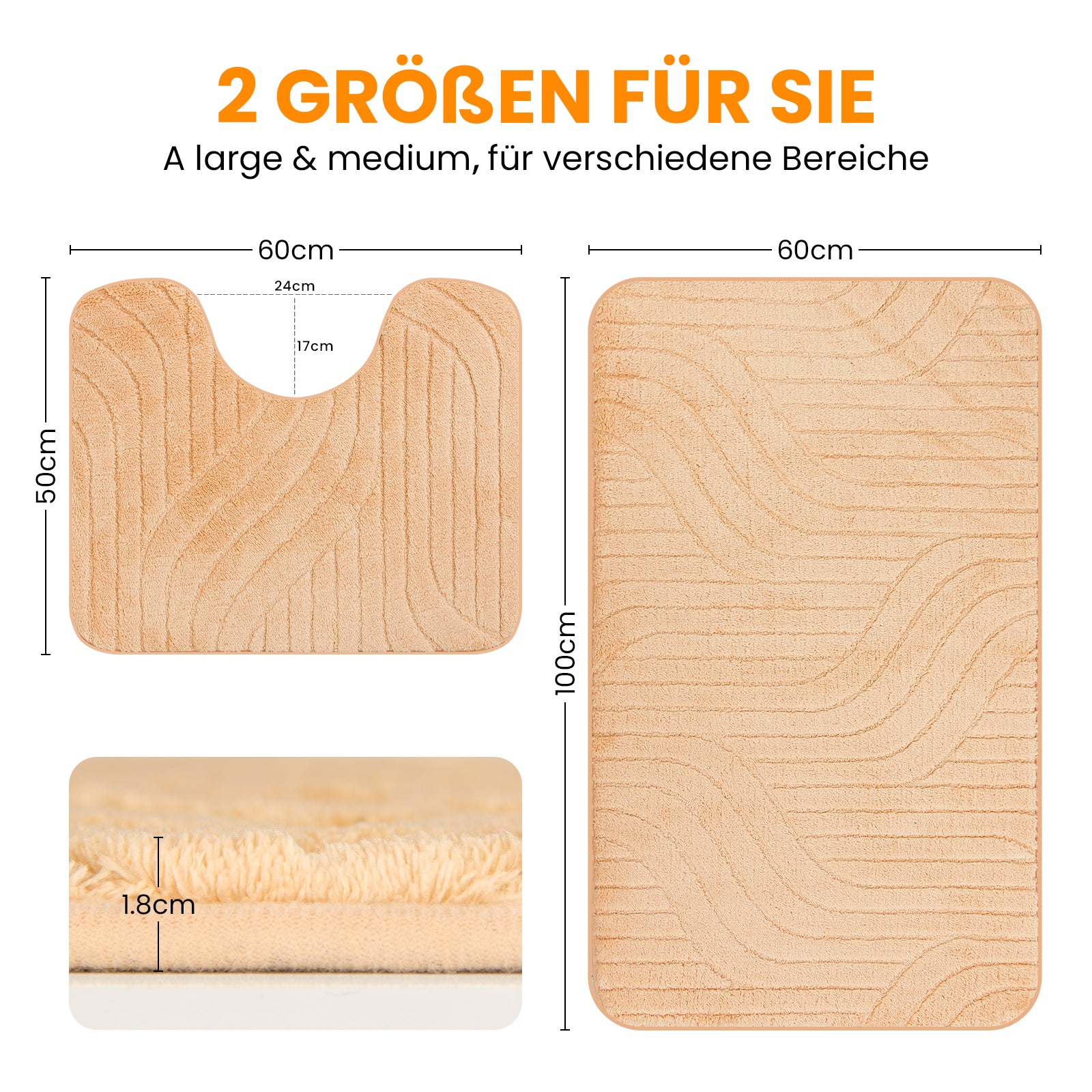 HOMELUX 2-teiliges Badematten-Set, rutschfest, weich, flauschig, inkl. WC-Vorleger mit Ausschnitt