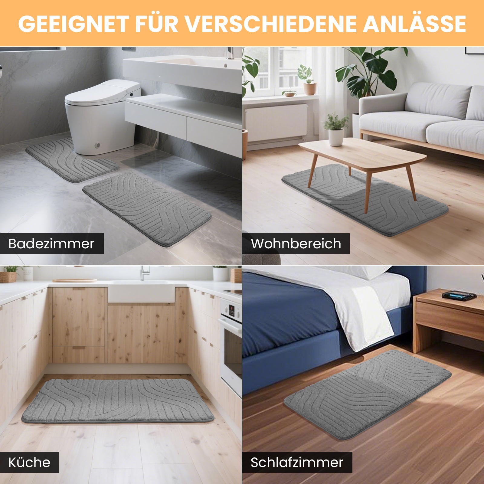 HOMELUX 2-teiliges Badematten-Set, rutschfest, weich, flauschig, inkl. WC-Vorleger mit Ausschnitt