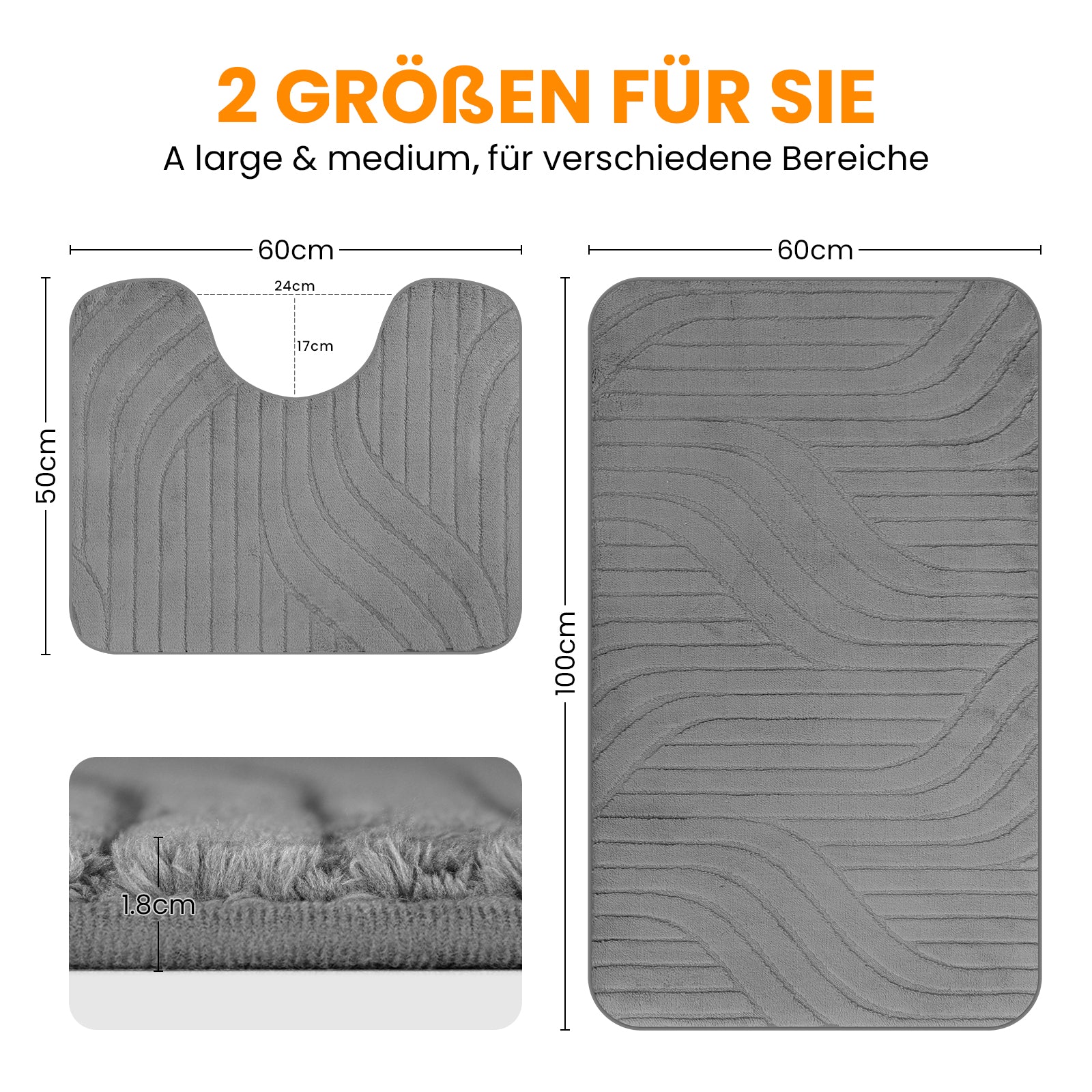 HOMELUX 2-teiliges Badematten-Set, rutschfest, weich, flauschig, inkl. WC-Vorleger mit Ausschnitt