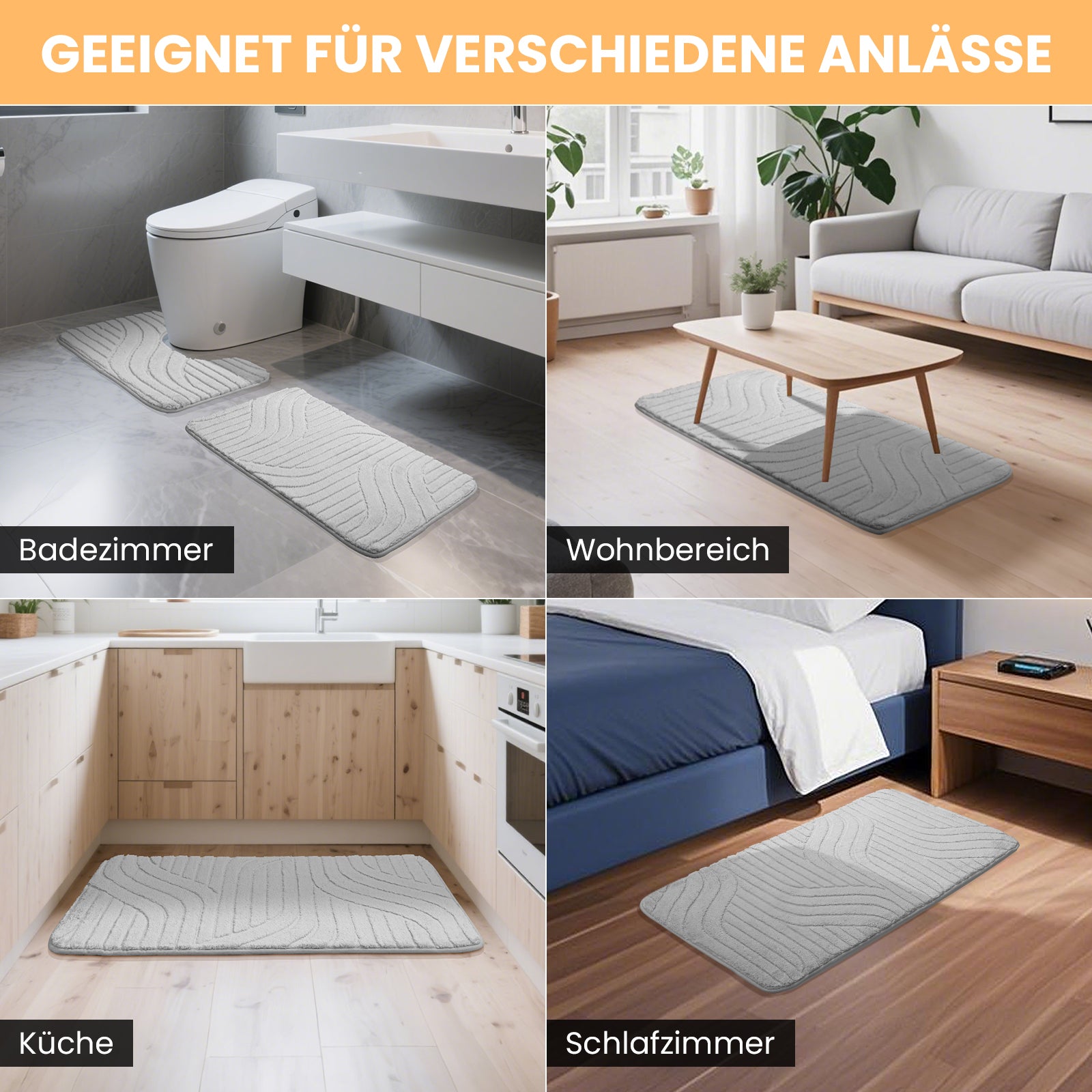 HOMELUX 2-teiliges Badematten-Set, rutschfest, weich, flauschig, inkl. WC-Vorleger mit Ausschnitt