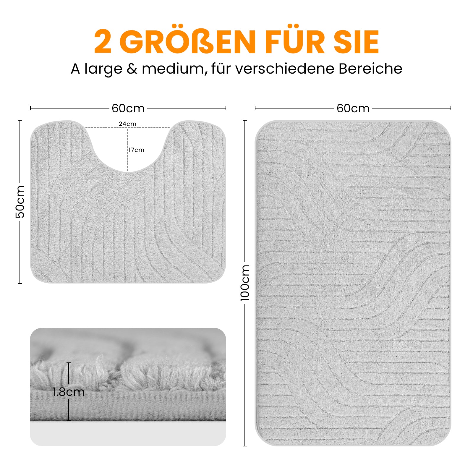HOMELUX 2-teiliges Badematten-Set, rutschfest, weich, flauschig, inkl. WC-Vorleger mit Ausschnitt