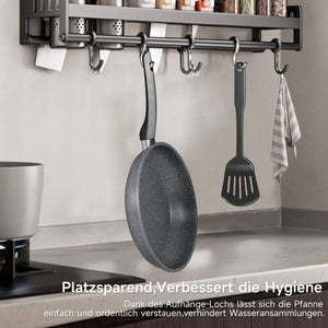 Bratpfanne 28 cm mit Spatel, beschichtete Pfanne mit Marmorbeschichtung, Induktion geeignet, hitzebeständig bis 230°C
