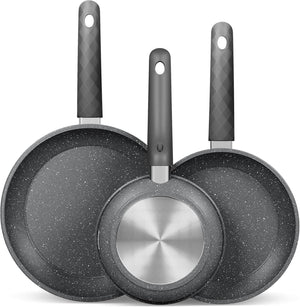 HOMELUX 3-tlg. Pfannenset Bratpfanne Ø20/24/28cm, beschichtete Pfannen mit Marmorbeschichtung, Induktion Pfanne, Pfannen für alle Herdarten, Grau