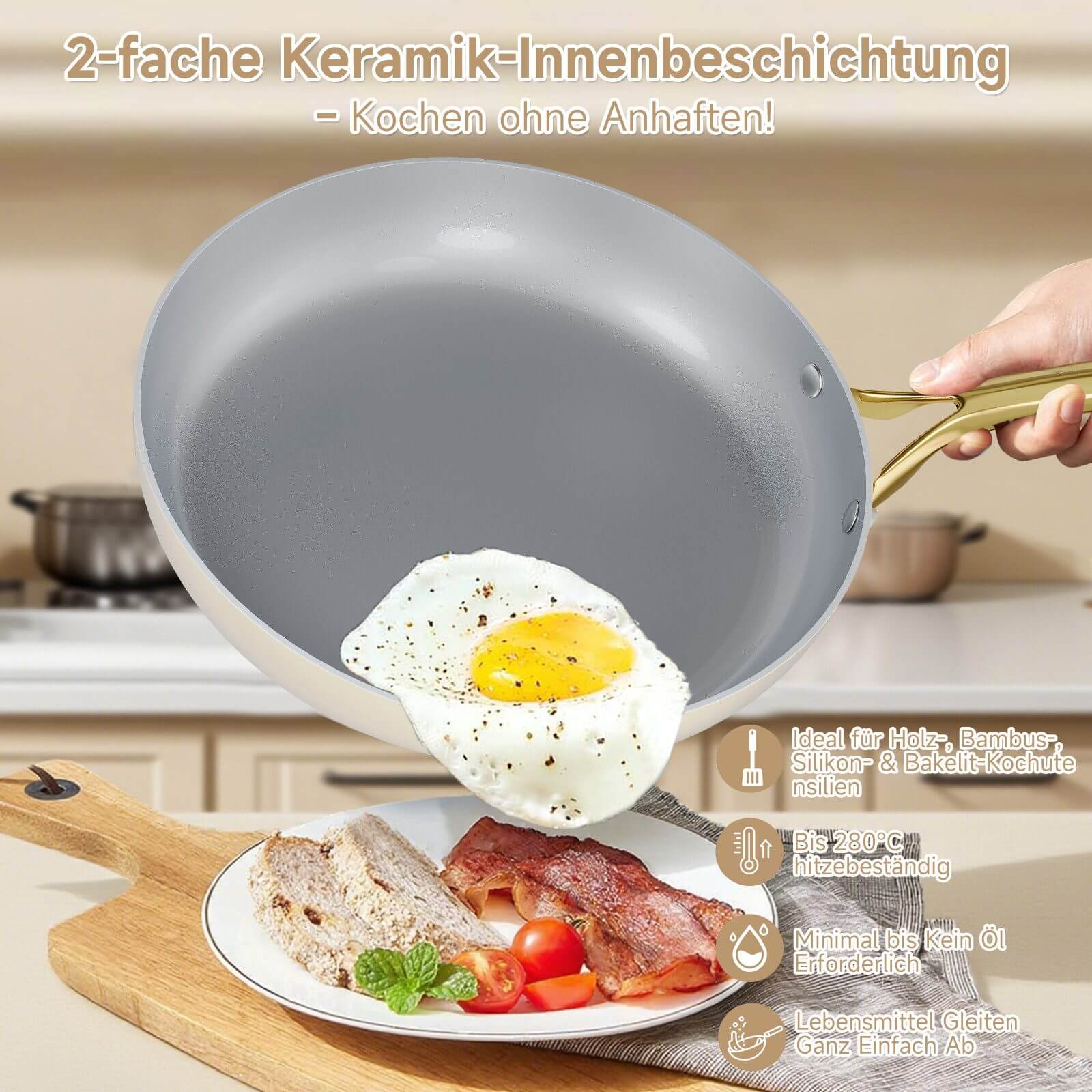 3-tlg Antihaft Aluguss Bratpfannen Set Keramik Pfannenset Induktion 20/24/28cm