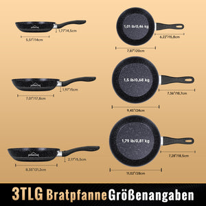 HOMELUX 3-teiliges Bratpfannen-Set Ø20/24/28cm, kratzfeste Antihaftbeschichtung, Induktion, für alle Herdarten geeignet