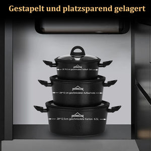 HOMELUX 6-teiliges Kochgeschirr-Set aus Hartaluminium, Antihaftbeschichtung, Glasdeckel, Induktion & alle Herdarten
