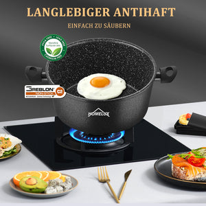 HOMELUX 6-teiliges Kochgeschirr-Set aus Hartaluminium, Antihaftbeschichtung, Glasdeckel, Induktion & alle Herdarten