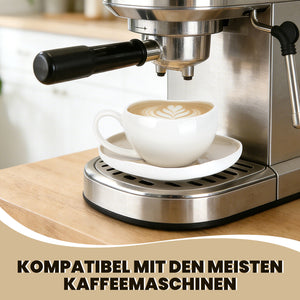 6-teiliges Keramik Cappuccinotassen Set mit Untertassen (200ml), gewelltes Design, Weiß/Creme, spülmaschinen- & mikrowellenfest